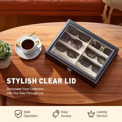 Leather multi-purpose sunglasses storage box, unisex, 8-grid glasses display box, jewelry watch storage box, sunglasses jewelry storage box, sunglasses glasses storage box